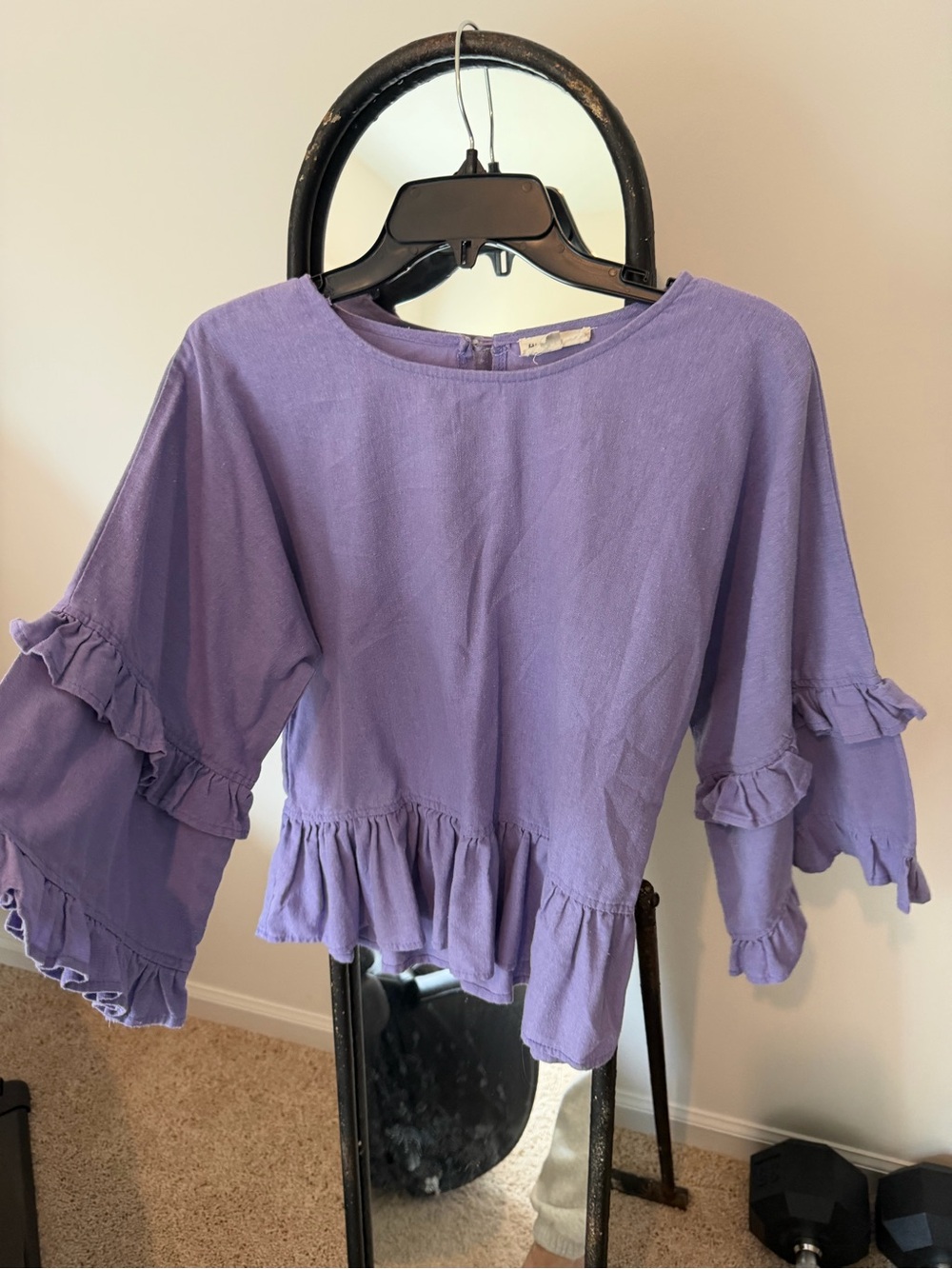 Purple ruffle sleeve top